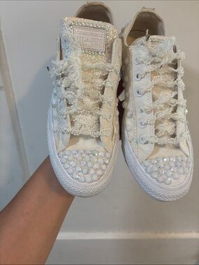 Converse White Iridescent Beaded Low Top Sneakers